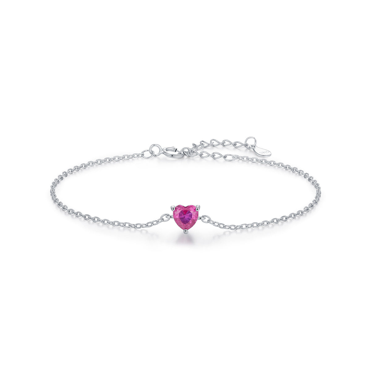 S925 Silber Herz-Armband mit rotem Zirkonia
