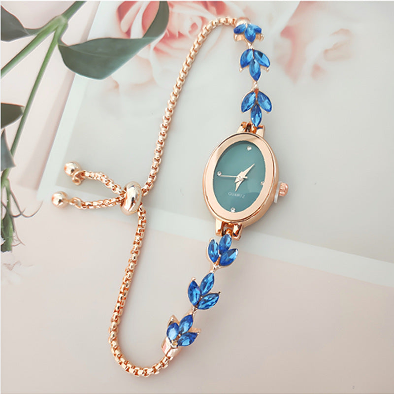 Elegante Damenarmbanduhr mit Blätter-Design