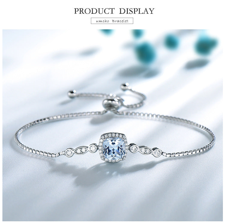 925 Sterling Silber Schmuckset mit Himmelblauer Topas Halskette (Vierteilig)