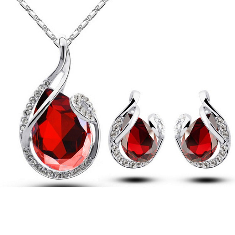 Glamouröses 3er Set: Strass-Halskette und Ohrringe (Tropfenform)