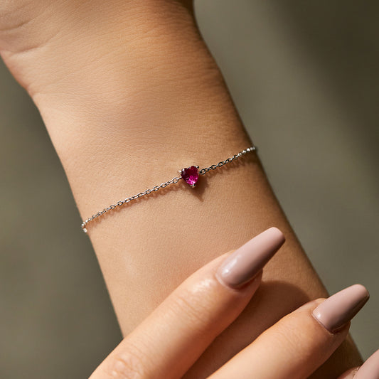 S925 Silber Herz-Armband mit rotem Zirkonia