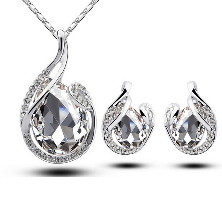 Glamouröses 3er Set: Strass-Halskette und Ohrringe (Tropfenform)