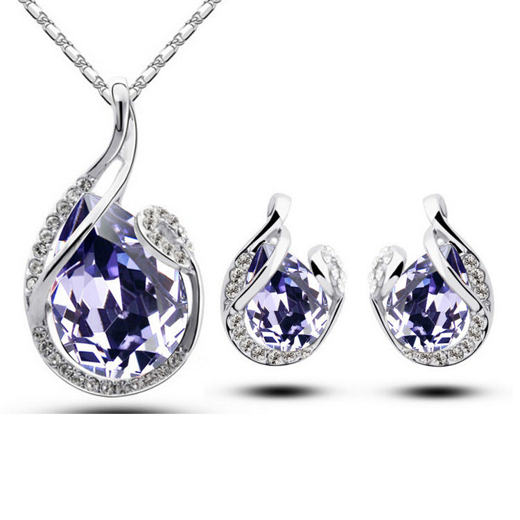 Glamouröses 3er Set: Strass-Halskette und Ohrringe (Tropfenform)