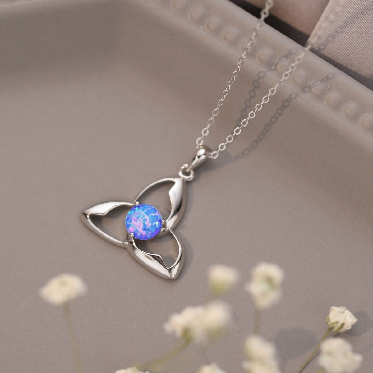 925er Silber Halskette mit rundem Opal