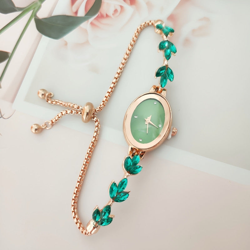 Elegante Damenarmbanduhr mit Blätter-Design