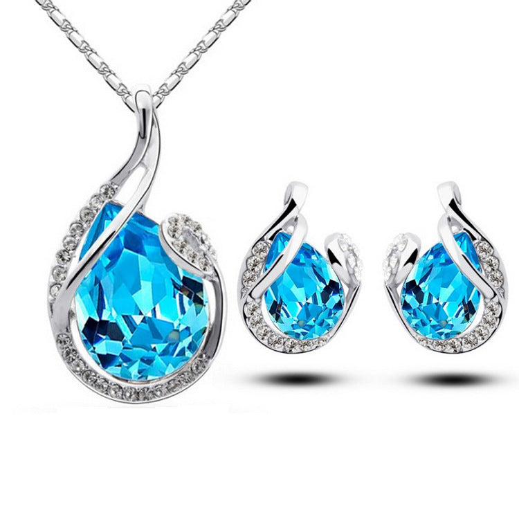 Glamouröses 3er Set: Strass-Halskette und Ohrringe (Tropfenform)