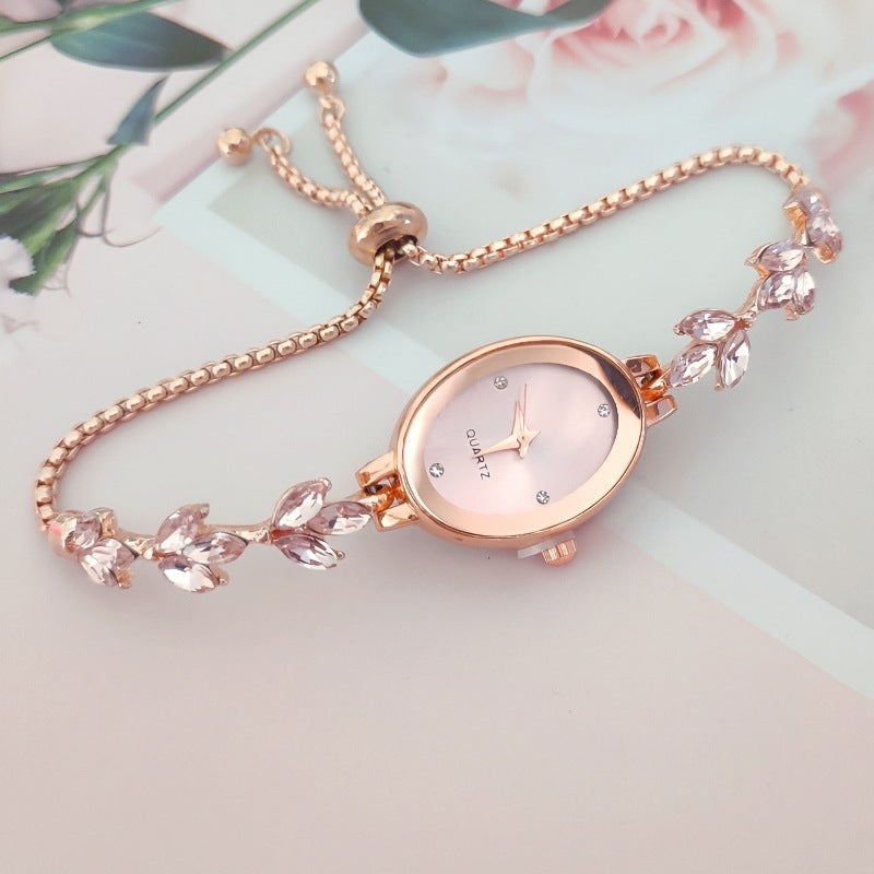 Elegante Damenarmbanduhr mit Blätter-Design