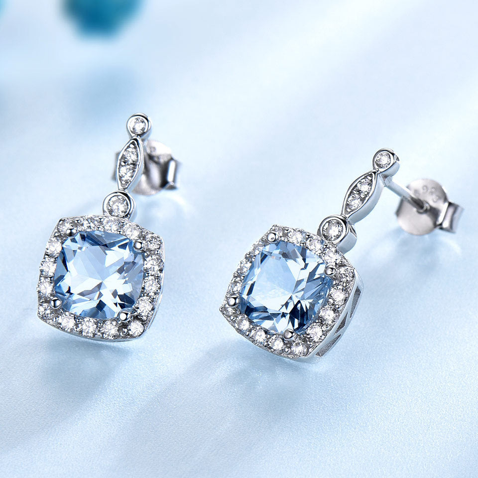 925 Sterling Silber Schmuckset mit Himmelblauer Topas Halskette (Vierteilig)
