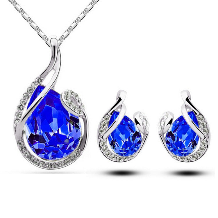 Glamouröses 3er Set: Strass-Halskette und Ohrringe (Tropfenform)