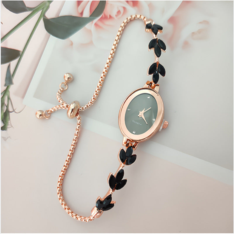 Elegante Damenarmbanduhr mit Blätter-Design