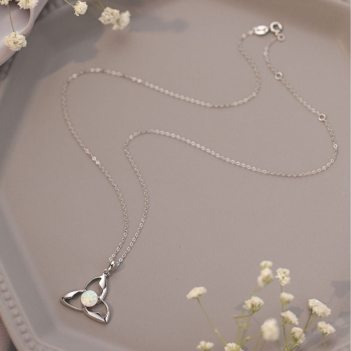 925er Silber Halskette mit rundem Opal