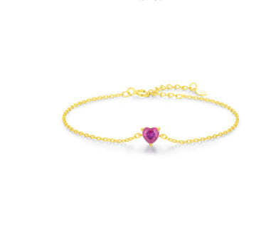 S925 Silber Herz-Armband mit rotem Zirkonia
