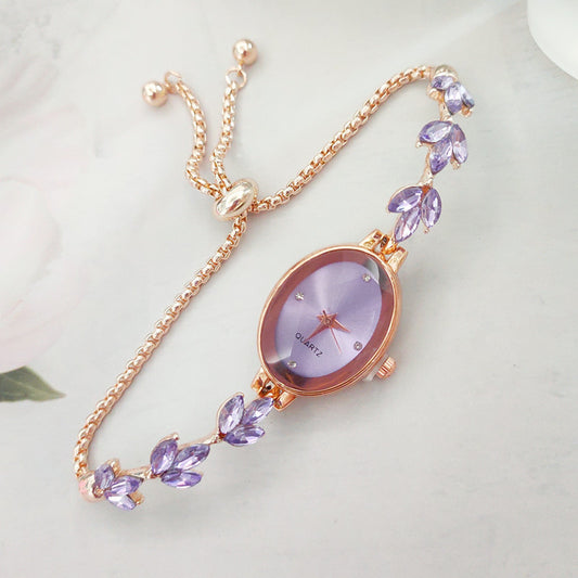 Elegante Damenarmbanduhr mit Blätter-Design