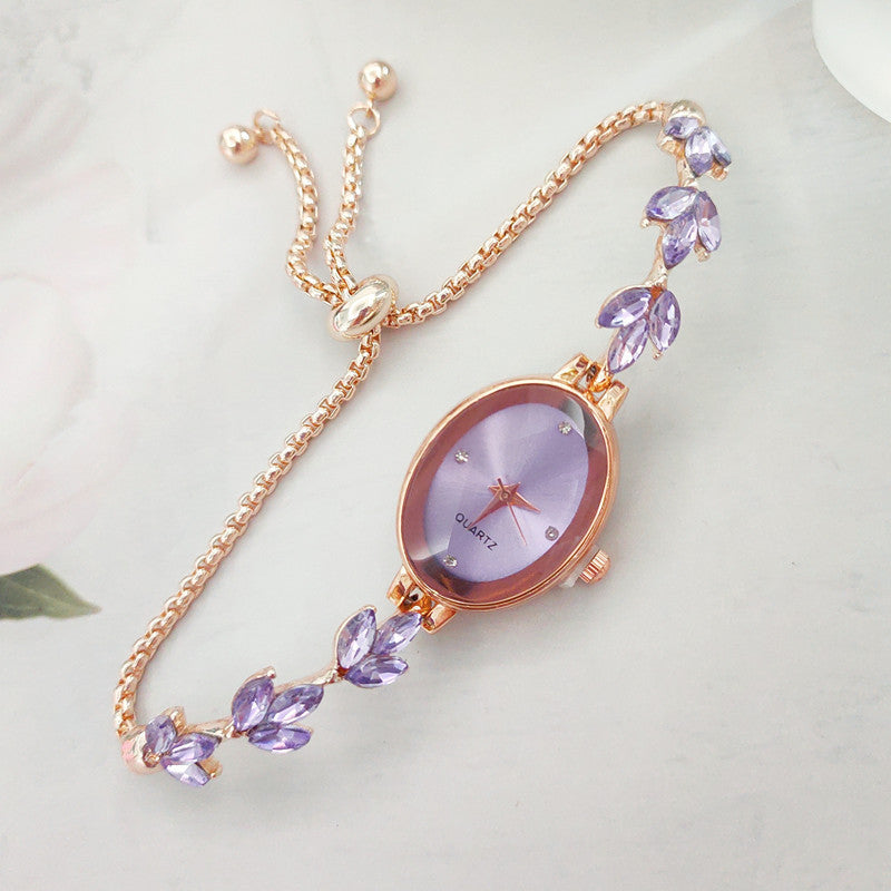 Elegante Damenarmbanduhr mit Blätter-Design