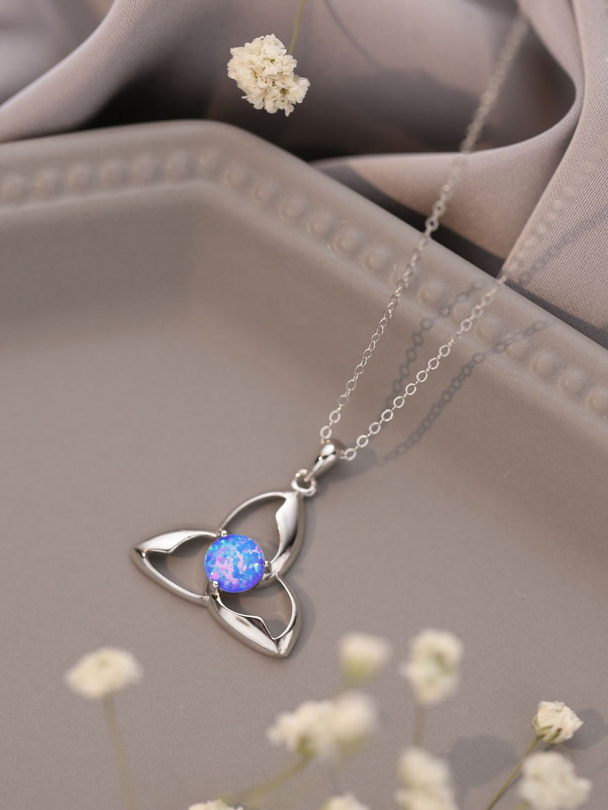 925er Silber Halskette mit rundem Opal