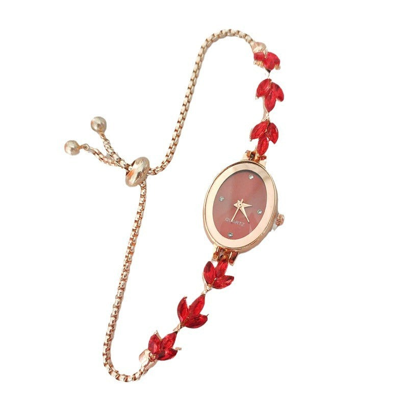 Elegante Damenarmbanduhr mit Blätter-Design