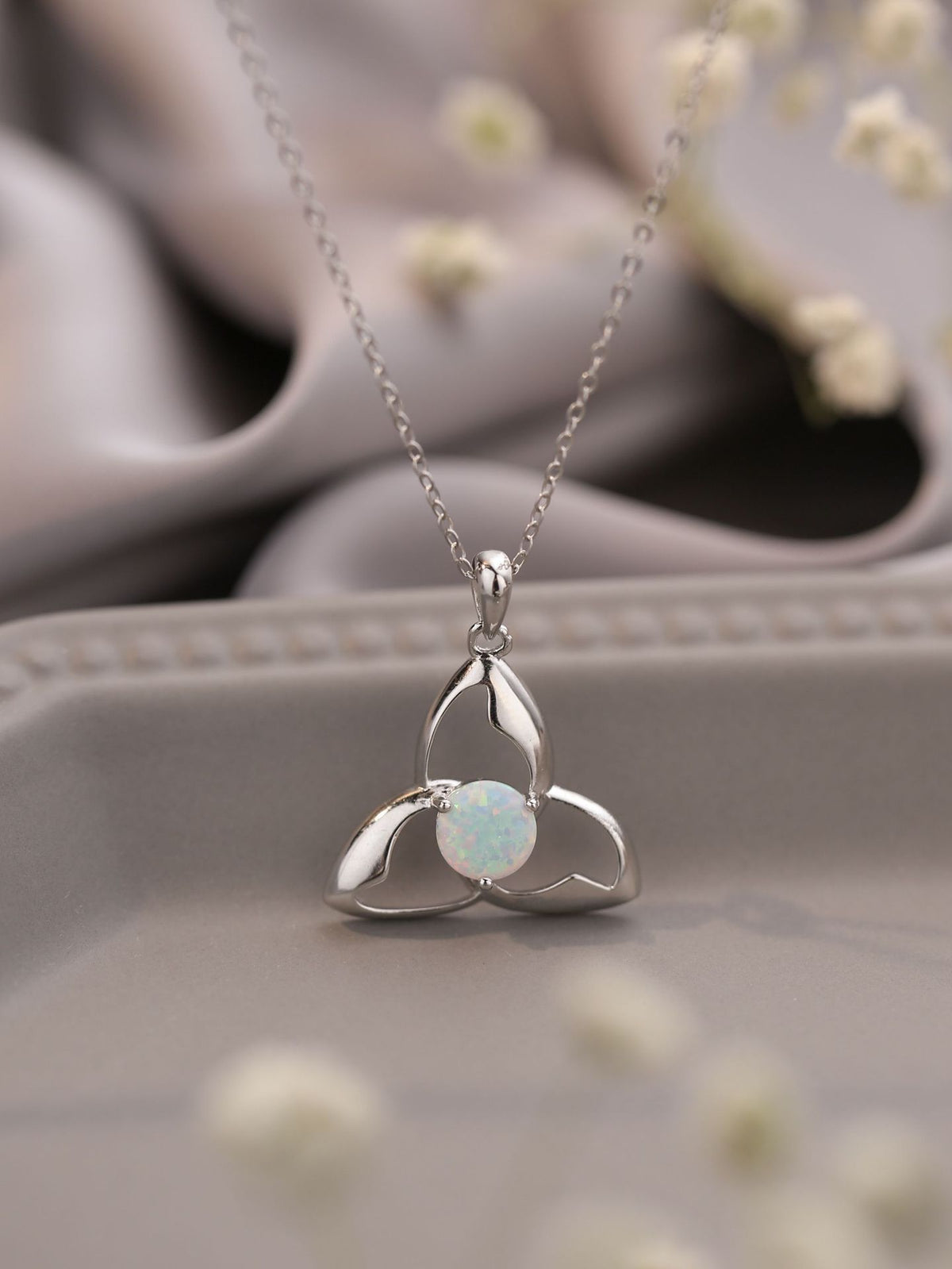 925er Silber Halskette mit rundem Opal