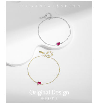 S925 Silber Herz-Armband mit rotem Zirkonia