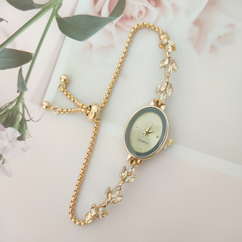 Elegante Damenarmbanduhr mit Blätter-Design